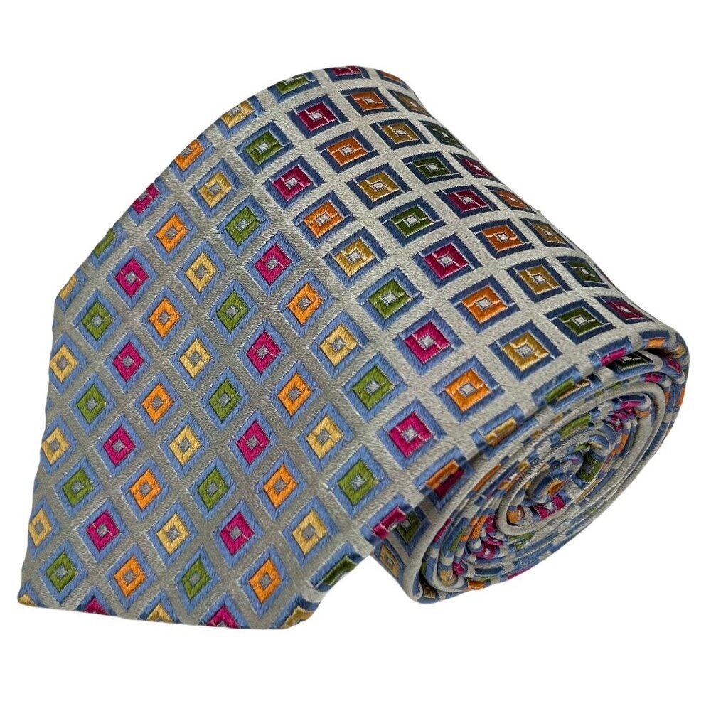 Paul Stuart Men's Silver Geometric Made in Italy Silk Tie